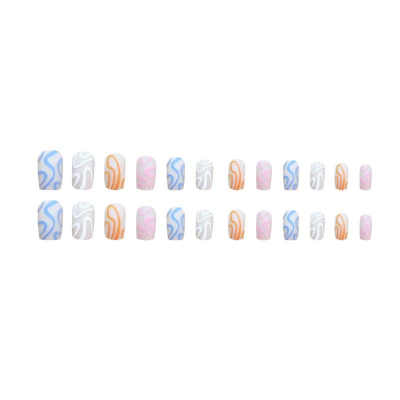 24pcs Press On Nails Multi-color Line Articles Nail Art Tablets Frosted Texture Wearable Nails Square Flat Head False Nails