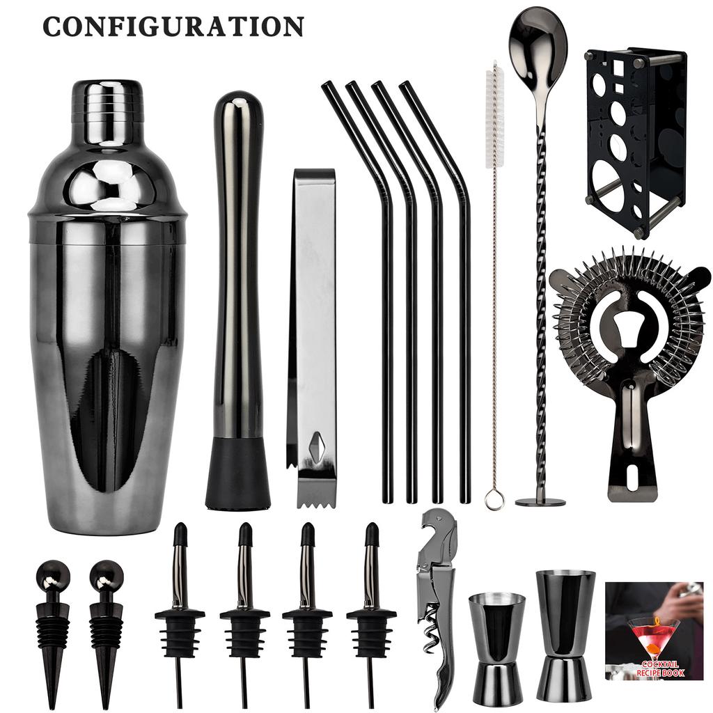 20pcs Black/Rose Gold/Silver 800/750/600ml Boston Shakers Bartender Kit Cocktail Shaker Set Bar Tools Stand Cocktail Recipe