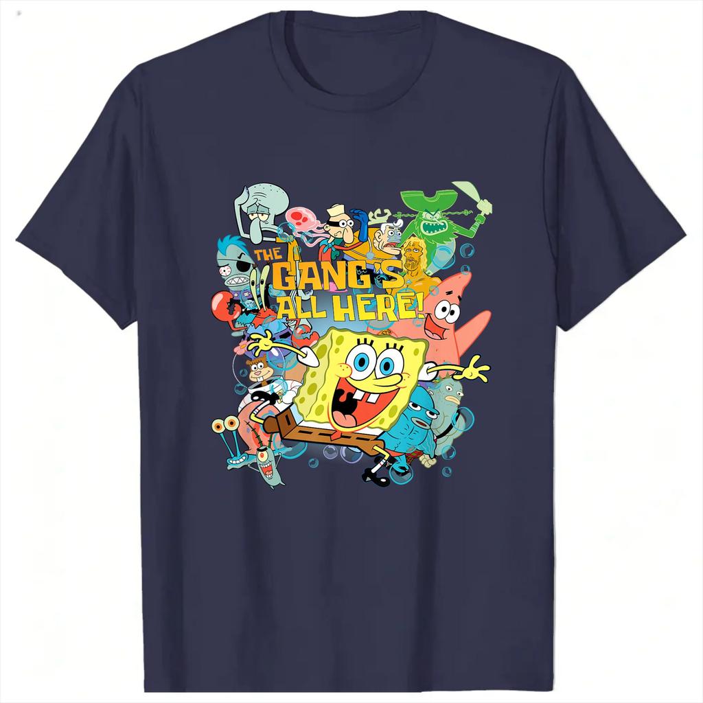 Spongebobs The Gangs All Here T Shirt Unisexs Vintage Pure Cotton T Shirts Summer O Neck Fashion Tee Shirt Oversized Clothes