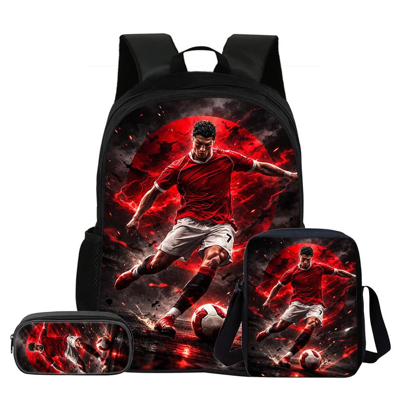 Set de 3 Piezas para Niños Mochila Estrella de Fútbol Estudiante Bolso de Hombro Escolar Bolsas para Lápices Ronaldo Mochila Escolar CR Mochila Mejor Regalo