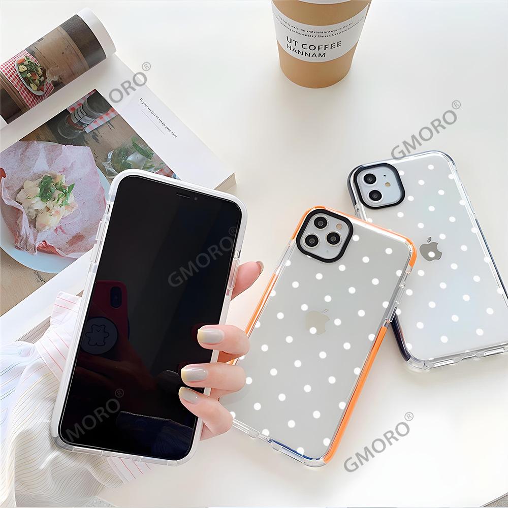 Amazon hot-selling black and white polka dot mobile phone case iPhone17 Japanese Korean style Apple 16promax transparent protective case