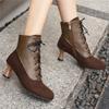 Autumn New Lace Up Ladies High Heel Shoes Strange Steampunk Boot Victorian Ankle Boots Women Round Toe Side Zip Short Boots