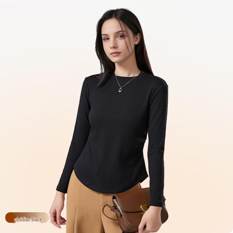 

Женский облегающий бархатный базовый слой с длинным рукавом и круглым вырезом - Теплогенерирующий, теплый вязаный топ M (100-115 jin)