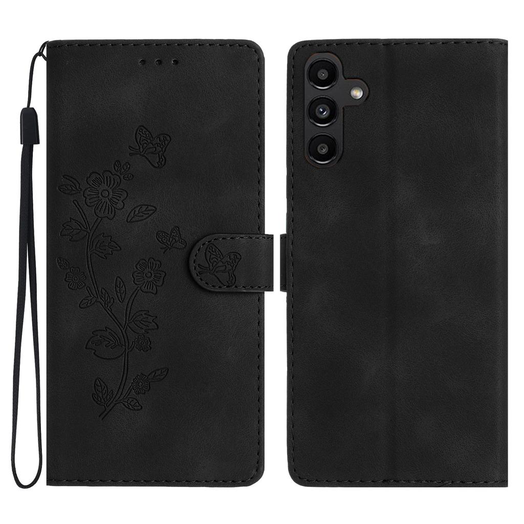 For Samsung Galaxy A26 5G Case Leather Imprinted Flower Phone Cover Wallet with Wrist Strap