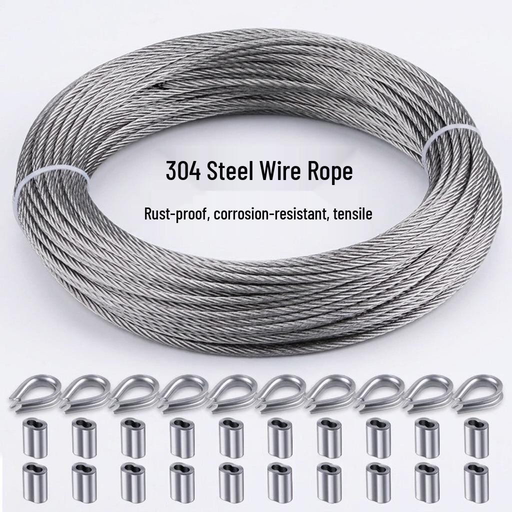 Stainless Steel Wire Rope Hanging Kit for Outdoor String Lights with Thimble Hook & Tension Cable Railing Set.