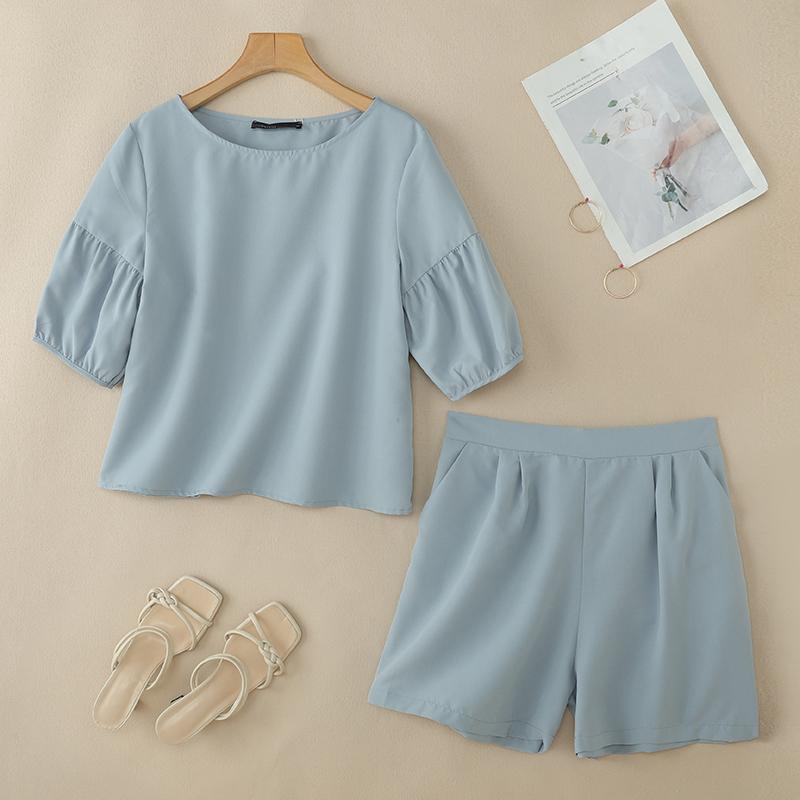 

ZANZEA Women Half Sleeve Blouse and Shorts Summer Two Piece Suit Sets S синий