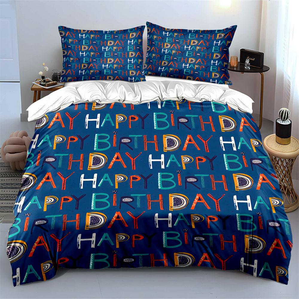 Colorful Happy Birthday Bedding Set Bedding Duvet Cover Set Duvet Cover Pillowcases (1 * Duvet Cover 2 * Pillowcases, without duvet insert)