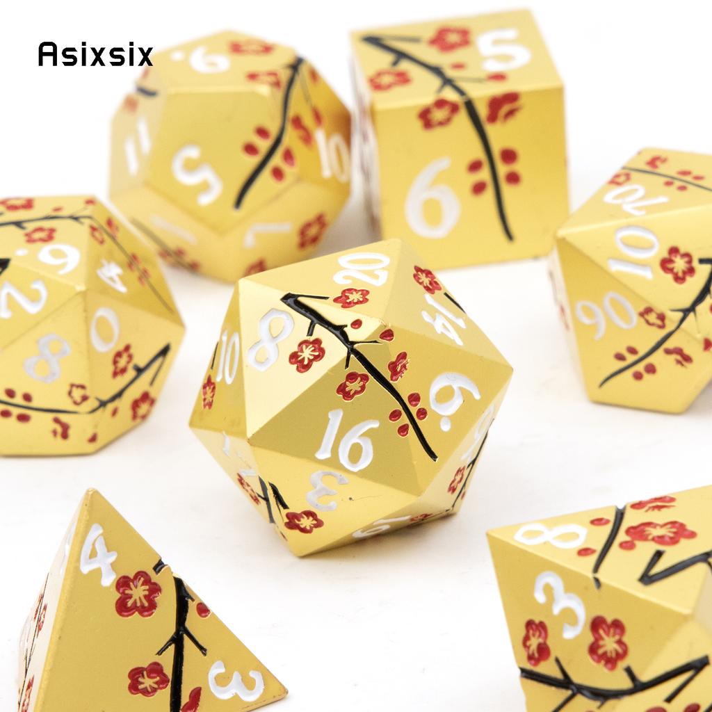 7 Pcs Golden Flower Metal Dice Solid Metal Polyhedral Dice Set Suitable for Role-Playing RPG Board Game Card Game
