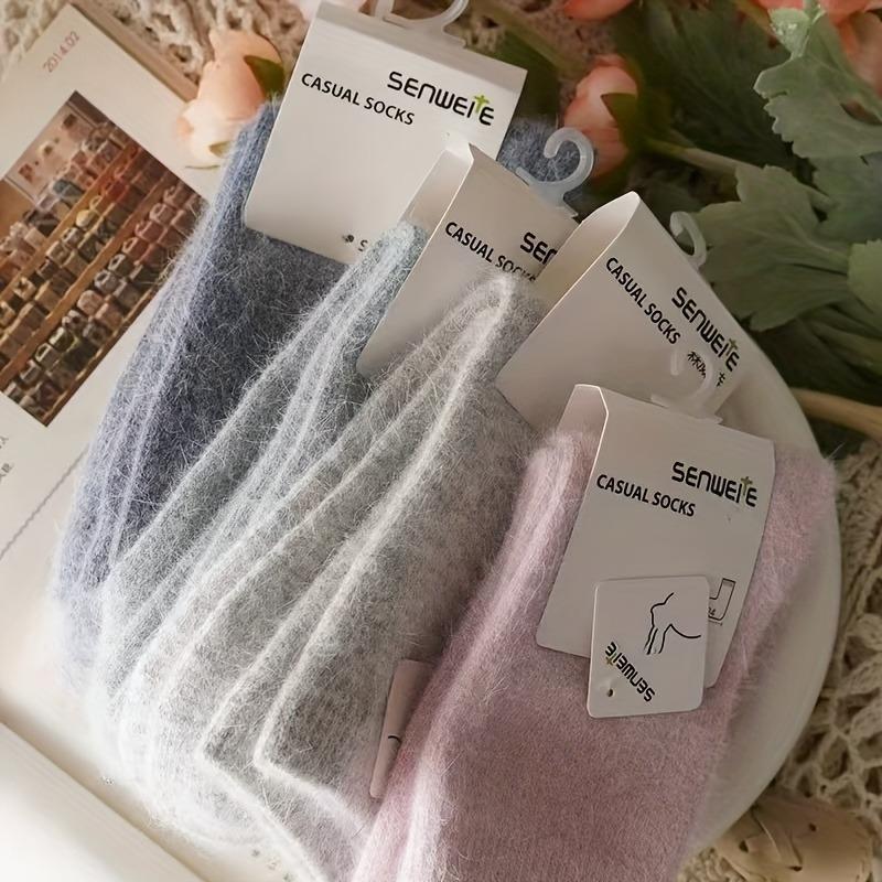 3PAIRS medium tube women's autumn and winter thick socks, warm and cold-proof, simple design in solid color, versatile for commuting!