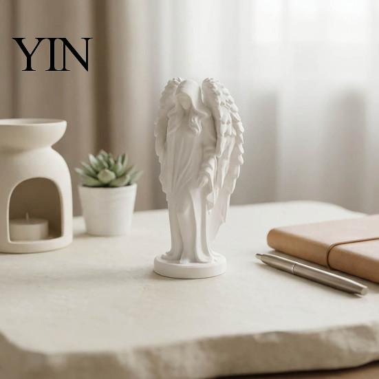 Memorial Gift for Her 3D Printed Hooded Angel Figurine, Elegant White Winged Statue, Desktop Ornament Study European Style Minimalist Sculpture