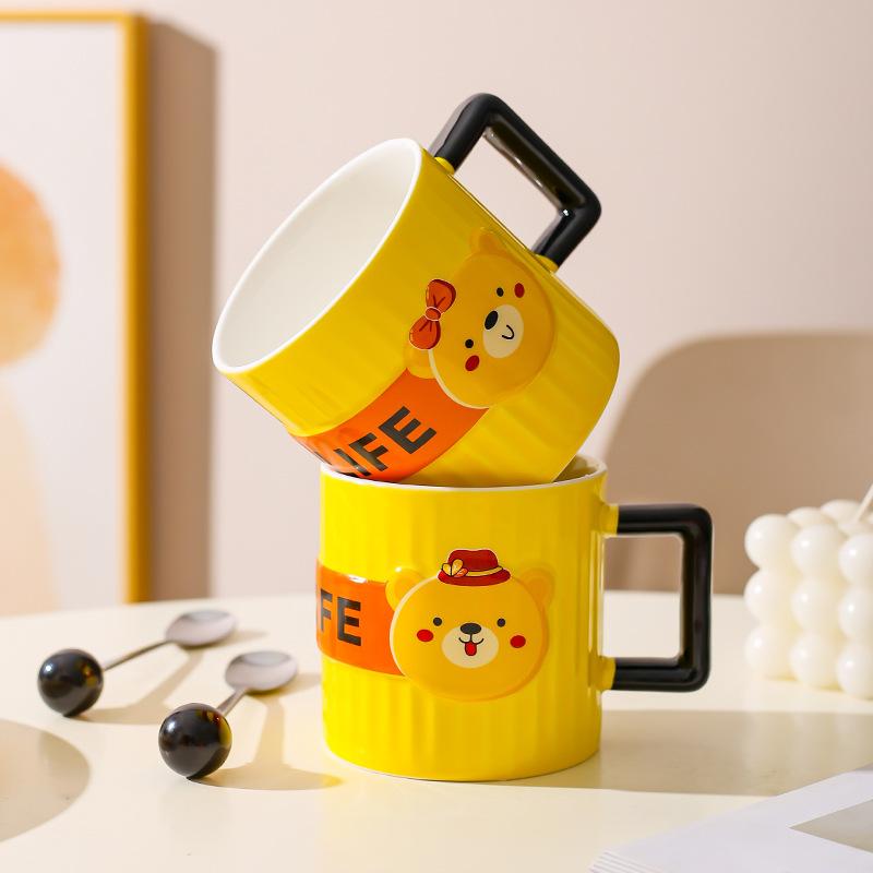 Creative Cute Bear Ceramic Mug Couple Cup Boys and Girls Water Cup Coffee Cup with Spoon Home Breakfast Cup