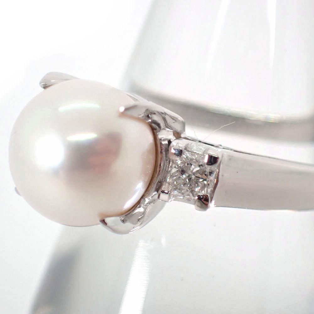 [Used] Pt900 Akoya White Pearl Diamond Ring / Size 12 / J1-4