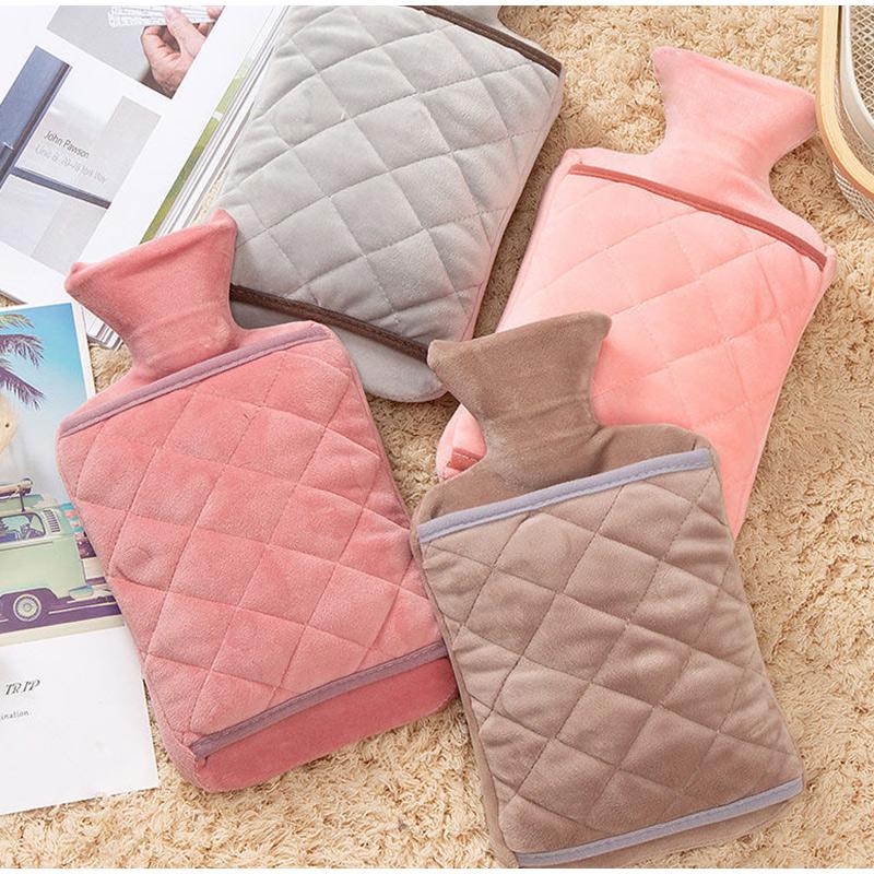 1000/2000ml Hot Water Bag Winter Hand Warmer Hot Water Bottle PVC Thickened Portable Warm Hand Warmer Plush Mini Warm Water Bag