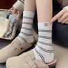 Autumn and Winter Socks, Women's Mid-calf Socks, Lettered Female Dog, Fabric Label, Striped, Trendy, Casual and Simple Cotton Socks