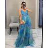 Spring and Summer New Mesh Printing Suspender Dress, Vacation Casual Party Dress
