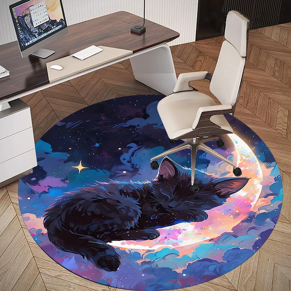 1pc Cosmic Kitty Round Chair mat Area Rug - Non-Slip, Floor Mat for Office, Bedroom, Ideal home decor Christmas Gift p0811479