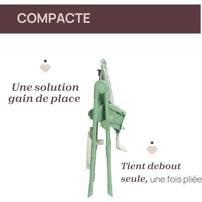 Chaise Haute Chicco Polly Essential Évolutive 0-15 kg, Pliable, 3 Inclinaisons, Vert