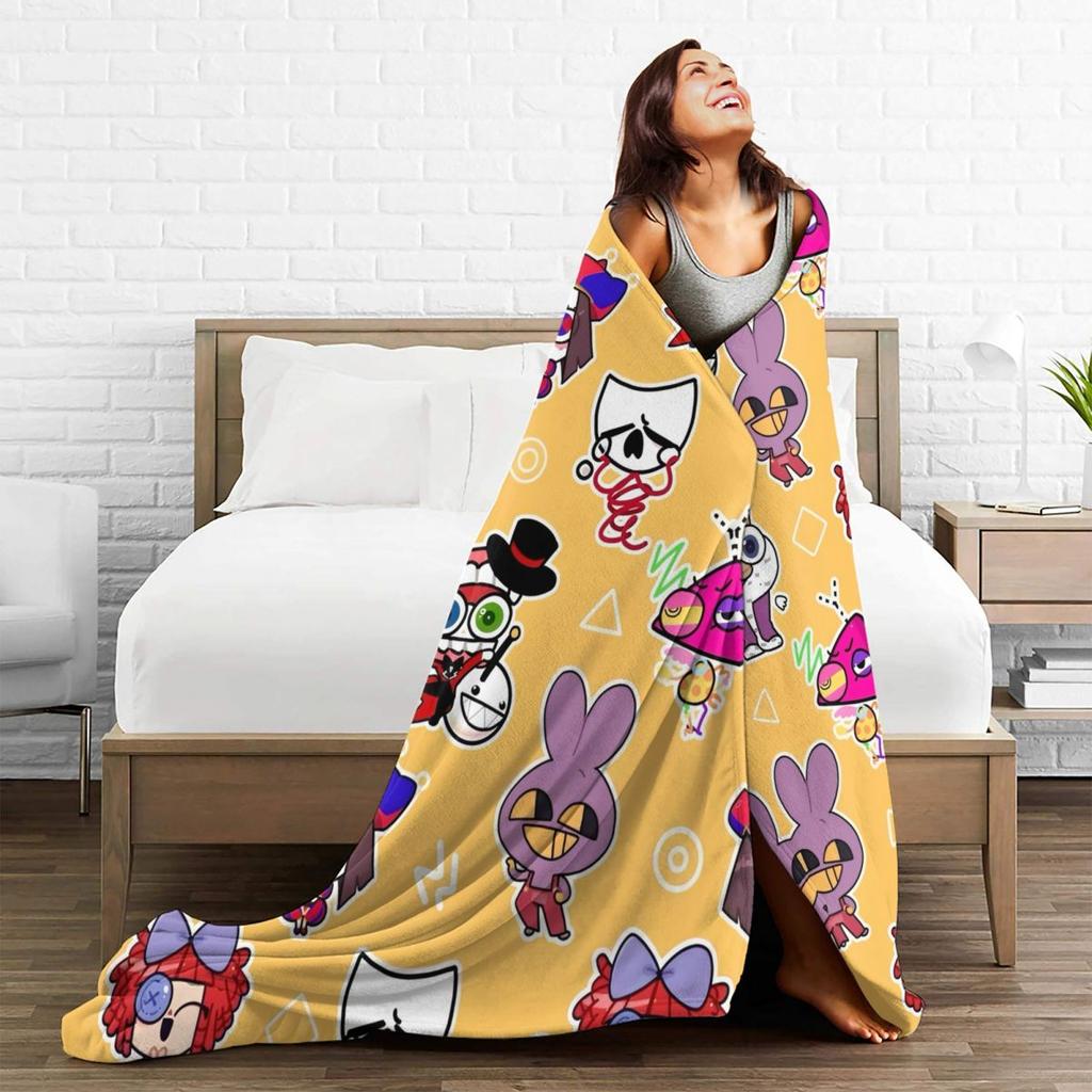 La Coperta Cartoon A-Amazing D-Digital C-Circus Pomni Jax Anime Flanella Divertente Calda Coperta Plaid per Tessili per la Casa Decorazione Auto
