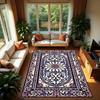Stained Glass Style Rug with Purple and Pink Floral Motif for Vintage Style Romantic Living Room or Artistic Bedroom Decor