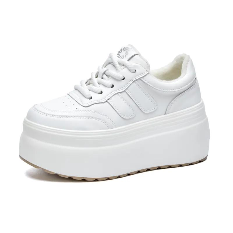 Fashion 8cm Trend Leather Women Synthetic Chunky Sneakers Spring Skateboarding Casual Platform Wedge Female Autumn Vulcanize Shoes
