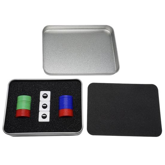 Left Right Center Dice Game Set with 3 Dices 36 Chips Aluminum Box Packaging Gaming Dice Accessories for Multiplayer Entertainment