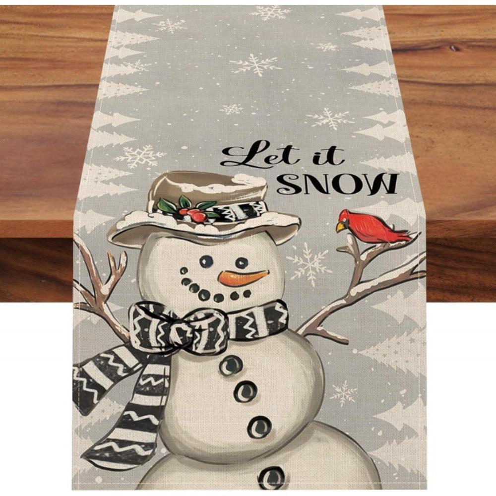 Christmas Snowflake Table Runner Durable Linen Dining Tablecloth Stain Resistant Holiday Decor
