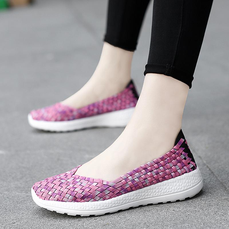 Mocassini Estivi Rosa Scarpe da Passeggio sulla Spiaggia Donna Multicolore Intreccio Casual Morbidi Slip-on Mocassini Piatti Intrecciati Scarpe da Ginnastica Taglie Forti