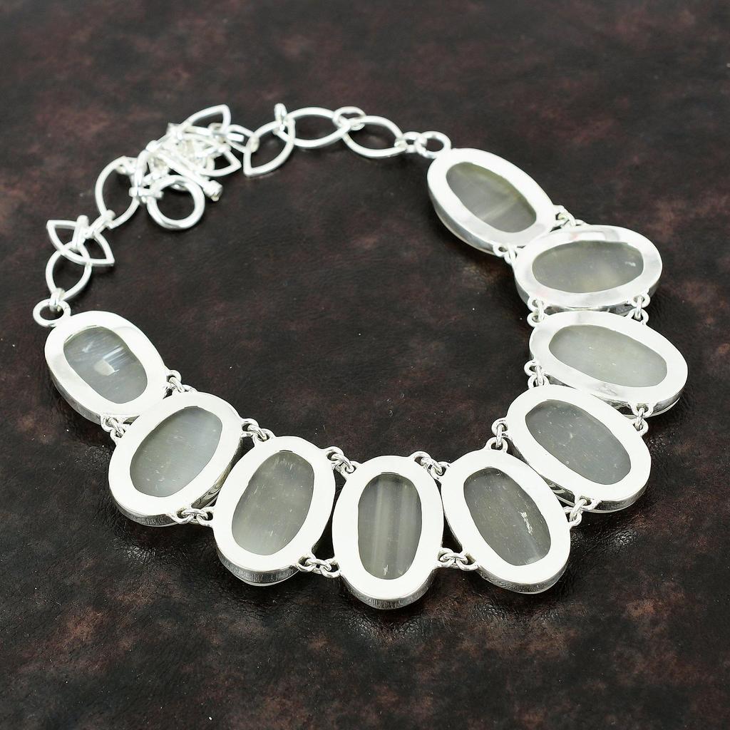 Selenit-Halskette, wunderschöner Schmuck, 925er-Sterlingsilber-Halskette, handgefertigt, brandneuer Edelstein-Schmuck, verstellbare Kette, Geschenk für Frau