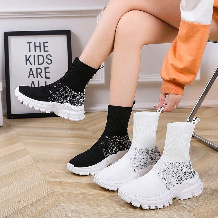 Women's Trendy High-Top Sock Boots - Versatile Casual Sports Fashion for 2025 Spring & Autumn.