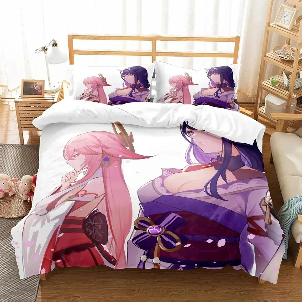 Comforter Anime Girl Genshin Impact Beelzebul Bedding Set 3D Printed Suitable For Bedroom Home Textile