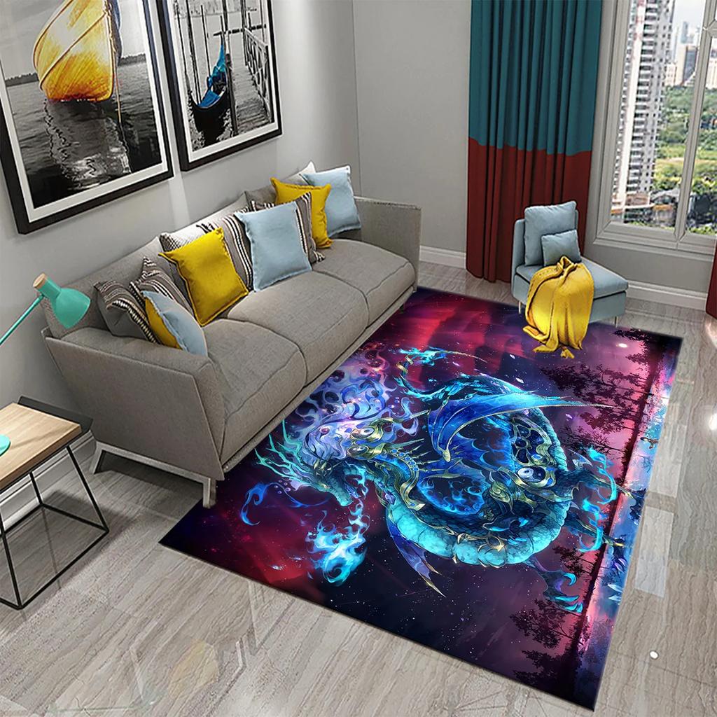 3D Cartoon Dragon Animal Print Carpet for Kitchen Toilet Living Room Esports Chair Carpet Bedside Modern Simple Non-slip Carpets