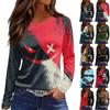 Women's Halloween Print Long Sleeve Top with Round Neck and Hem Slit for Casual Party Wear