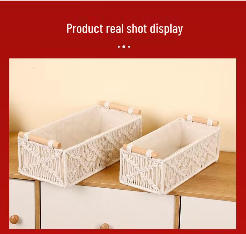 Hand-Woven Bohemian Nordic Cotton Rope Basket: Desktop Organizer, Cosmetics Holder, Flower & Fruit Basket, and Tissue Box.