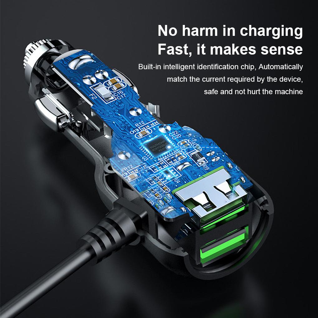 2 In 1 Plastic Dash Cam Car Charger 12V-24V Double USB Fast Charging Mobile Phone Lighter Power Cable Accessories