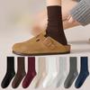 Women's Mid-calf Socks, Sweat-absorbing and Breathable, Solid-colored Cotton Socks for Autumn and Winter, Black and White Pile Socks, Long Socks