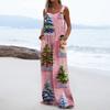Women's Christmas Print Solid Wide Leg Strapless Tank Pocket Casual Onesie