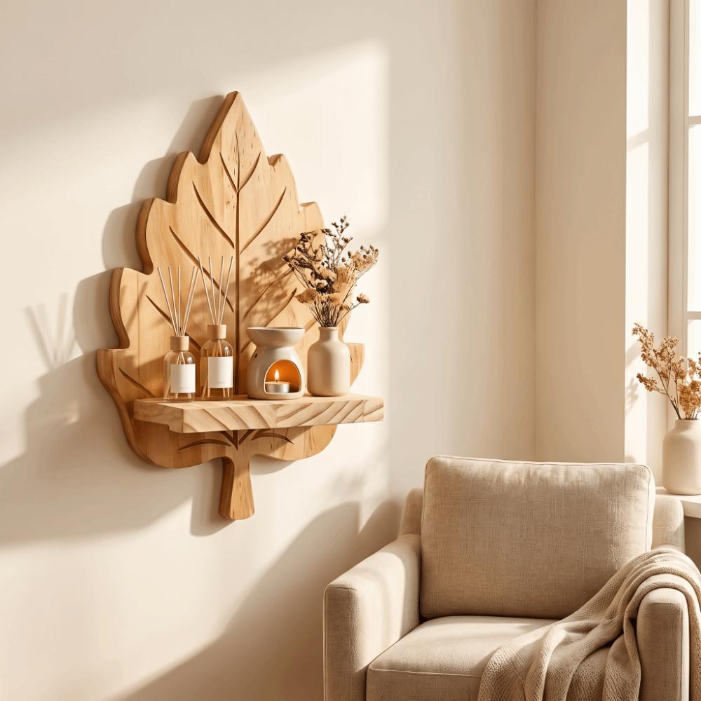 Nature Style Maple Leaf Wall Shelf Wooden Wall Mounted Leaf Shelf for Living Room