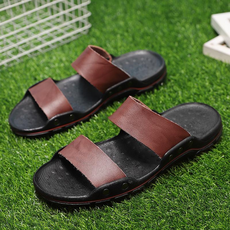

Повседневные сандалии мужские ПУ однотонные однотонные с заклепками для бизнеса и отдыха для мужчин пляжная обувь 48 темно-коричневого