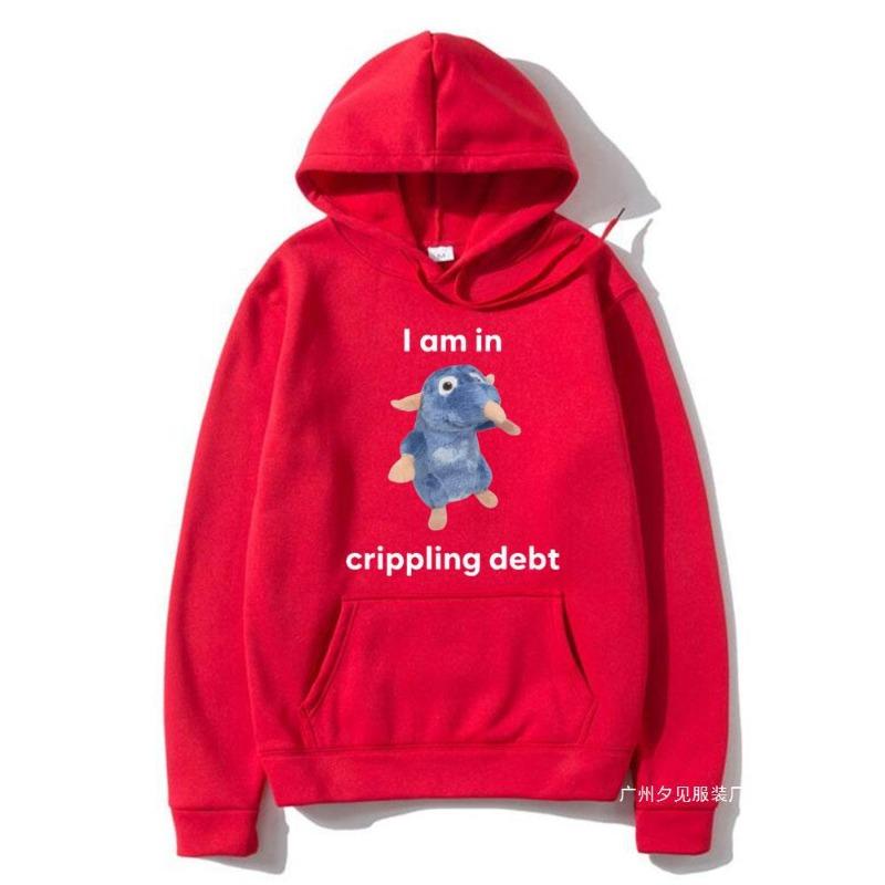 I Am In Crippling Debt Hoodie Cute and Fun Mouse Print Hoodie Long Sleeve Fashion Women's Street Wear Warm Sweatshirt