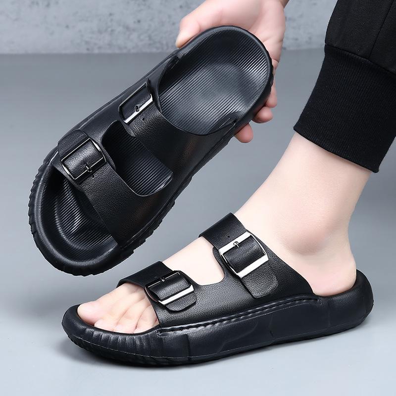 Fashion Fashionable Men's Top Layer Cowhide Casual Slippers Summer Outdoor Non Slip Men's Sandals Thick Bottom Beach Slippers