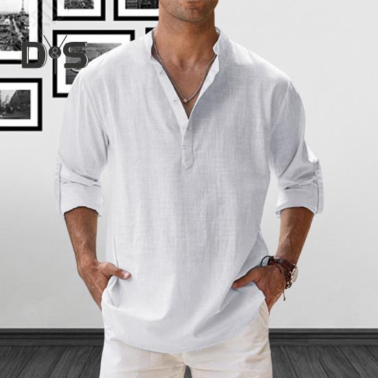 Anti Pilling Shirt Top V Neck Classic Men Summer Loose Shirt