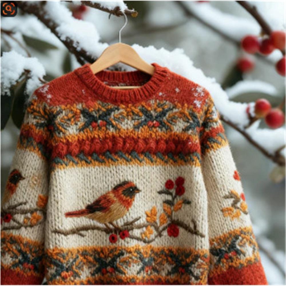 Maglione da donna a girocollo largo con stampa natalizia, maglione casual alla moda