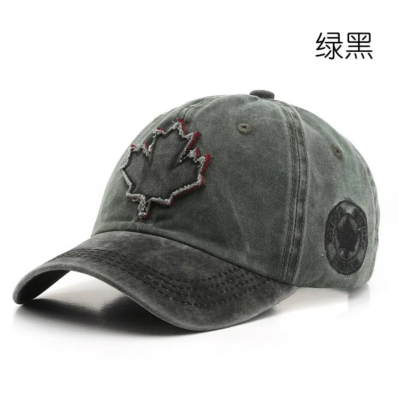 Men Hat Big Maple Leaf Embroidered Baseball Hat Women Retro Unisex Wash Cotton Baseball Hat Outdoor Sports Fishing Hat