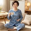 Retro elegant light green temperament middle-aged and elderly grandma round neck imitation cotton pajamas loungewear long sleeves trousers set