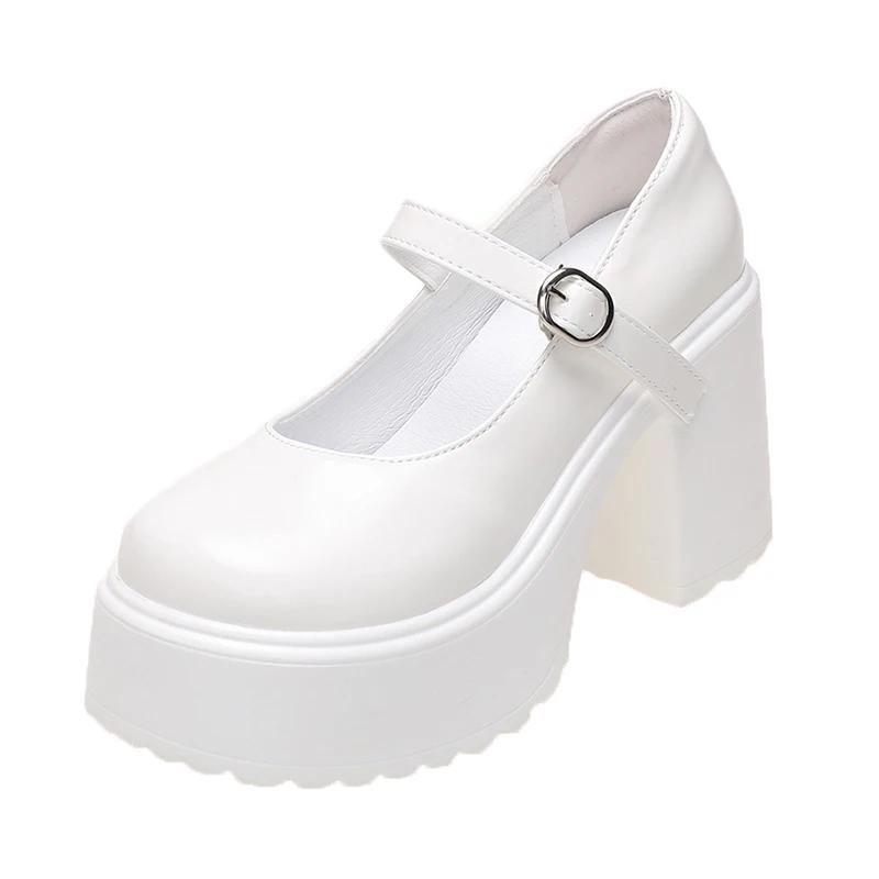 Fashion White Platform Pumps for Women Super High Heels Buckle Strap Mary Jane Shoes Woman Goth Thick Heeled Party Shoes Ladies