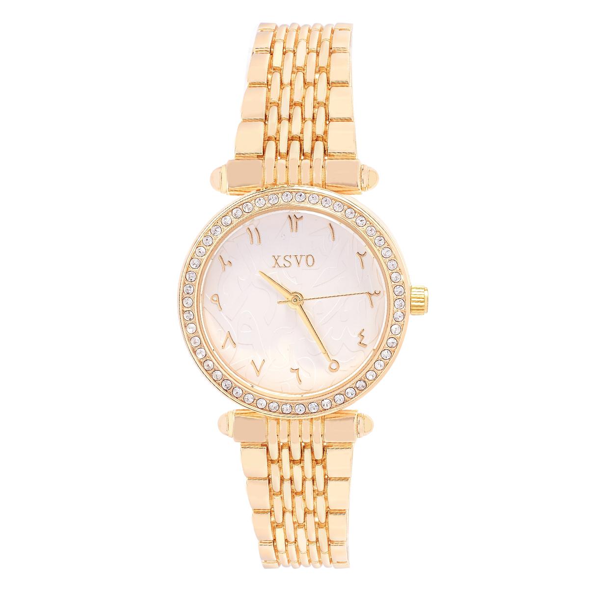 

Fashionable and luxurious fashionable women s quartz watch round diamond-encrusted alloy material, suitable for daily wear and C золотий