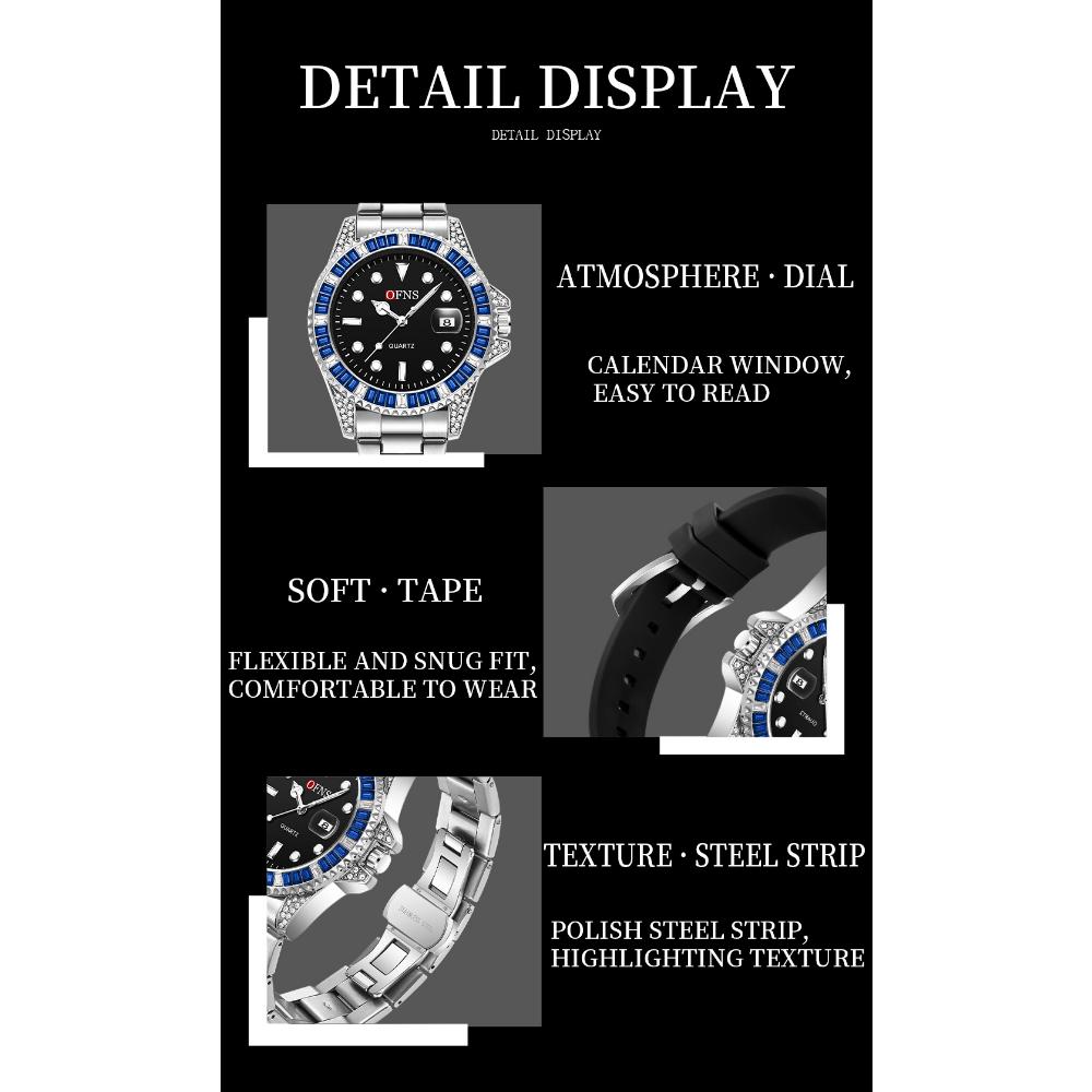 Fashion Luxury Mens Quartz Watch Calendar Display Luminous Pointer Stainless Steel Waterproof High Quality Mens Watch