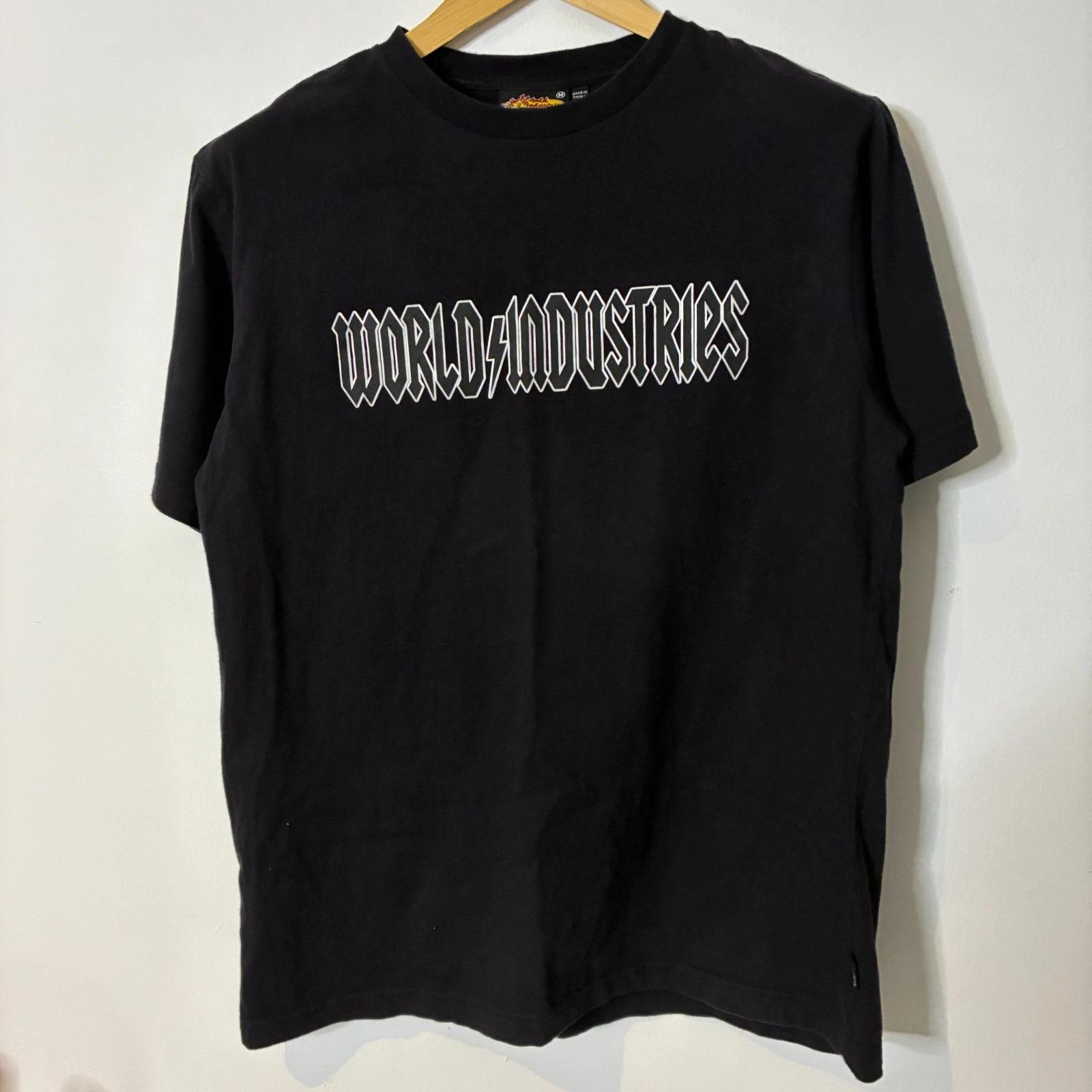 World Industries Shirt Mens Medium Black Graphic Tee Spellout Skate Y2K M