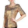 Women Sequin Top Sparkling T-shirt Stylish Comfortable Mid Sleeve Blouse Streetwear for Stage Performances Daily Wear