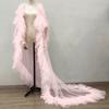 Women Multi Layer Ruffle Tulle Cape Long Train Sheer Mesh Cloak Detachable Pearl Strap Bridal Wedding Cover UpEvening dress Dance party attire